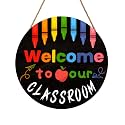Welcome Sign for Classroom Door Decorations 12x12in Welcome to Our Classroom Sign Welcome Back to School Door Hanger Teacher Welcom Round Wood Hanging Signs for School Classroom Wall Board Supplies