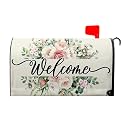 Welcome Spring Mailbox Covers Magnetic Large Size 25"x21" Spring Blooming Flowers Wreath Mailbox Wraps for Home Garden Yard Summer Flowers Mailbox Post Letter Box Cover for Outside Decor