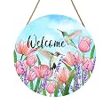 Welcome Spring Summer Hummingbirds Sign for Front Door Decor Spring Floral Wood Door Hanger Sign Spring Decorations Seasonal Farmhouse Wreath Wall Hanging Sign for Home Outdoor Outside Porch 12”x12”