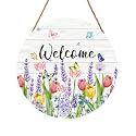 Welcome Spring Summer Tulip Flower Front Door Sign Spring Door Decorations Floral Wooden Hanging Sign Summer Door Hanger Tulip Wreath Wall Sign for Indoor Outdoor Porch Yard Garden Decor 12x12 Inch