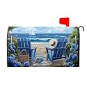 Welcome Summer Sea Beach Oversize Mailbox Cover Magnetic 25x21 Inch Sea Chairs Decorative Post Letter Box Cover Decor Coastal Nautical Mailbox Decals Cover for Home Garden Yard Outdoor Decoration