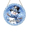 Welcome Winter Snowman Blue Sign for Front Door Christmas Snowflake Wood Door Hanger 12"x12" Holiday Welcome Decorations Rustic Wreath Wall Hanging Decorative for Home Wall Porch Yard Garden