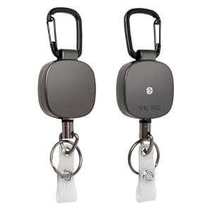 will well 2 pack retractable keychain - metal badge reel - matte black