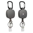 Will Well 2 Pack Retractable Keychain - Metal Badge Reel - Matte Black