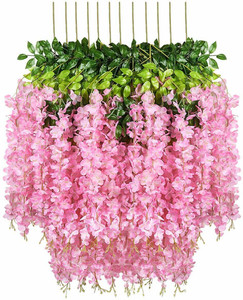 well art gallery artificial leaves wisteria flower fake vine hanging decorationpack of 4 pink pink green westeria artificial flower