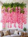 well art gallery Artificial Wisteria Vine Ratta for Wedding Party Home Decor (Pink) Pack of 12 Pink, Green Westeria Artificial Flower