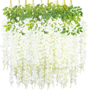 well art gallery hanging white wisteria flowers artificial flowers for home dcor pack of 12 white green westeria artificial flower