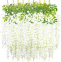 well art gallery Hanging white Wisteria Flowers, Artificial Flowers for Home Décor PACK OF (12) White, Green Westeria Artificial Flower