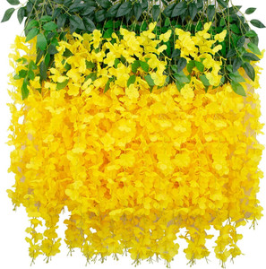 well art gallery yellow wisteria flowers garland artificial flowers for home dcor pack of 4 yellow westeria artificial flower