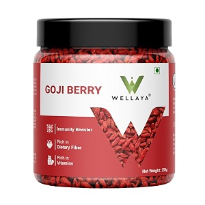 wellaya premium dried gojiberry - 250gm  whole chewy gojiberry dry fruit  high in vitamins fiber amp rich in antioxidants  immunity booster goji berry toppings for fruit amp salads