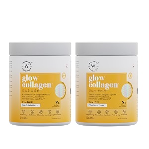 wellbeing nutrition glow collagen with glutathione  collagen supplements for women amp men  marine collagen powder with skinax resveratrol bromelain amp goji berry  250g - pina colada flavor