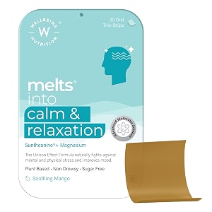 wellbeing nutrition melts calm amp relaxation  pure ashwagandha ksm66 l-theanine magnesium saffron amp chamomile  natural stress amp anxiety relief uplift mood amp reduce cortisol 30 oral strips