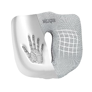 wellgiver ultimate pro coccyx seat cushion high density for hip tailbone sciatica pain relief proprietary hi-per foam ergonomic design contoured cushion for office or home chairs mesh grey
