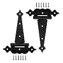 WellMade Heavy Duty T Strap Gate Hinges, 6 Inch Decorative Hammered T Hinges, Outdoor Hinges for Wooden Fences, Shed Door, Barn Door, Black, 2 Pack