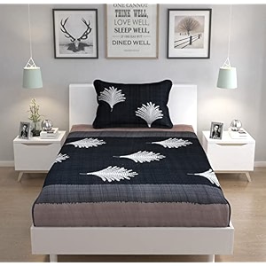wellnest 210 tc glace cotton bedsheet for single bed with one pillow cover - 60x90 inches - black