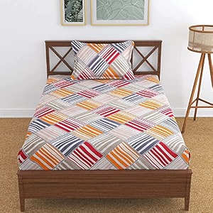 210 tc glace cotton bedsheet for single bed with one pillow cover - 60x90 inches - multi