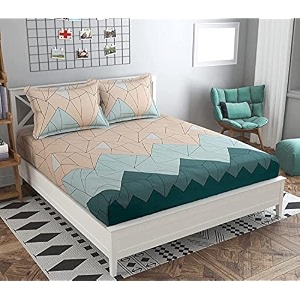 210 tc glace cotton bedsheet for double bed with two pillow covers - 90x100 inches - multi