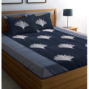 wellnest 210 tc glace cotton bedsheet for double bed with two pillow covers - 90x100 inches - black