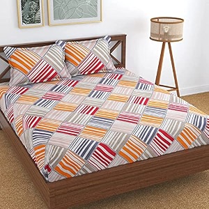 210 tc glace cotton bedsheet for double bed with two pillow covers - 90x100 inches - multi