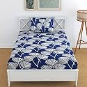 210 TC Glace Cotton Bedsheet for Single Bed with One Pillow Cover - 60x90 Inches - Blue