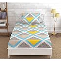 210 TC Glace Cotton Bedsheet for Single Bed with One Pillow Cover - 60x90 Inches - Yellow and Grey