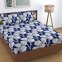 210 TC Glace Cotton Bedsheet for Double Bed with Two Pillow Covers - 90x100 Inches - Blue