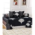 WELLNEST® 210 TC Glace Cotton Diwan Set Covers, Set of 8 Pcs - One Single Bedsheet with 5 Cushion Covers and 2 Bolster Covers, King Size, 60x90 Inches - Black