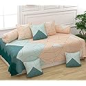 210 TC Glace Cotton Diwan Set Covers, Set of 8 Pcs - One Single Bedsheet with 5 Cushion Covers and 2 Bolster Covers, King Size, 60x90 Inches - Multi
