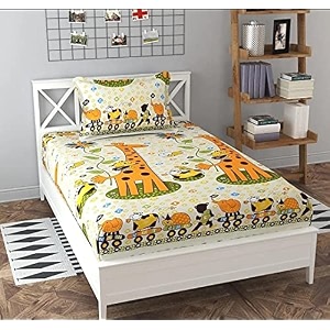 wellnest glace cotton single bedsheet with 1 pillow cover for kids children room yellow giraffe 63 x 90 inch