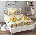 WELLNEST Glace Cotton Single Bedsheet with 1 Pillow Cover for Kids; Children Room (Yellow Giraffe, 63 x 90 Inch)