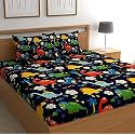 WELLNEST Microfiber Supersoft Animal Cartoon Cotton Double Bedsheet Set, 90 x 100 Inches, Blue Dinosaur - Set of 1 Bedsheet with 2 Pillow Covers