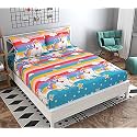 WELLNEST Microfiber Supersoft Animal Cotton Double Bedsheet Set, 90 x 100 Inches, Multicolor Stripes Unicorn - Set of 1 Bedsheet with 2 Pillow Covers