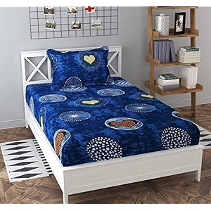 wellnest microfiber supersoft cotton bedsheet set of 1 single bedsheet with 1 pillow cover 60x90 inches blue dots