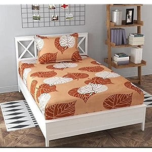 wellnest microfiber supersoft cotton bedsheet set of 1 single bedsheet with 1 pillow cover 60x90 inches brown leafs