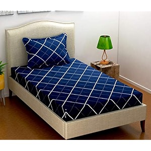 wellnest microfiber supersoft cotton bedsheet set of 1 single bedsheet with 1 pillow cover 60x90 inches blue lines