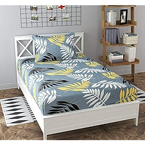 wellnest microfiber supersoft cotton bedsheet set of 1 single bedsheet with 1 pillow cover 60x90 inches grey leafs