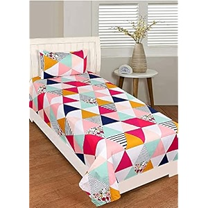 wellnest microfiber supersoft cotton bedsheet set of 1 single bedsheet with 1 pillow cover 60x90 inches multi triangles