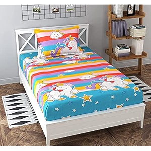 wellnest microfiber supersoft cotton bedsheet set of 1 single bedsheet with 1 pillow cover 60x90 inches unicorn