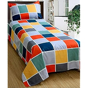 wellnest microfiber supersoft cotton bedsheet set of 1 single bedsheet with 1 pillow cover 60x90 inches multi squares