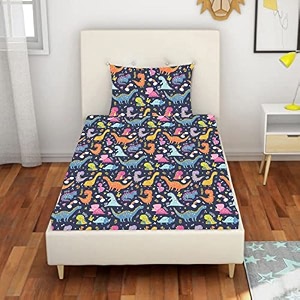 microfiber supersoft cotton bedsheet set of 1 single bedsheet with 1 pillow cover 60x90 inches blue dinosaurs