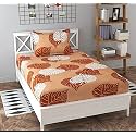 WELLNEST Microfiber Supersoft Cotton Bedsheet Set of 1 Single Bedsheet with 1 Pillow Cover, 60x90 Inches, Brown Leafs