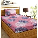 WELLNEST Microfiber Supersoft Cotton Bedsheet Set of 1 Single Bedsheet with 1 Pillow Cover, 60x90 Inches, Pink Leafs