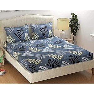 microfiber supersoft cotton double bedsheet set 90 x 100 inches gray leafs - set of 1 bedsheet with 2 pillow covers