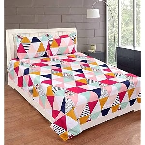 wellnest microfiber supersoft cotton double bedsheet set 90 x 100 inches multicolor white check- set of 1 bedsheet with 2 pillow covers