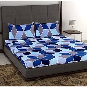 wellnest microfiber supersoft cotton double bedsheet set 90 x 100 inches blue check - set of 1 bedsheet with 2 pillow covers