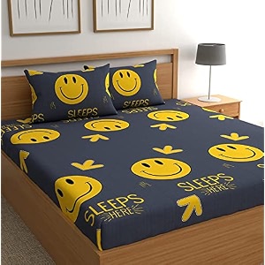 wellnest microfiber supersoft cotton double bedsheet set 90 x 100 inches grey smiley - set of 1 bedsheet with 2 pillow covers