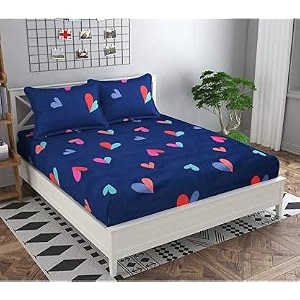 wellnest microfiber supersoft cotton double bedsheet set 90 x 100 inches blue heart - set of 1 bedsheet with 2 pillow covers