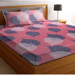 microfiber supersoft cotton double bedsheet set 90 x 100 inches pink leafs - set of 1 bedsheet with 2 pillow covers