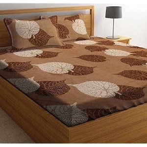 microfiber supersoft cotton double bedsheet set 90 x 100 inches brown leafs - set of 1 bedsheet with 2 pillow covers