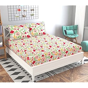 microfiber supersoft cotton double bedsheet set 90 x 100 inches multicolor white flowers - set of 1 bedsheet with 2 pillow covers